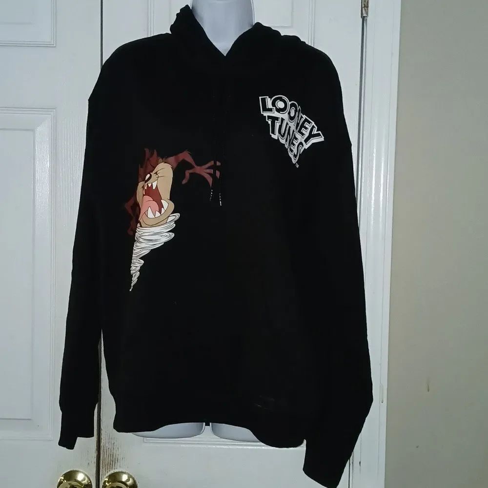 Warner Bros. Looney Tunes Taz Bugs roadrunner black hooded sweatshirt  Sz L NWOT